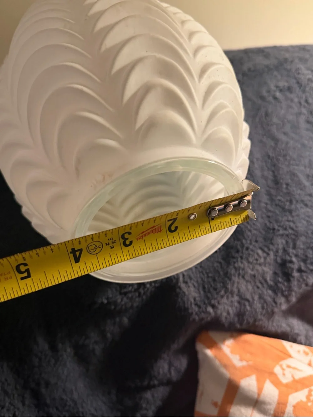 Vintage Pair MCM Tear Drop Swag Light Shade Covers White Glass Ruffled Feather